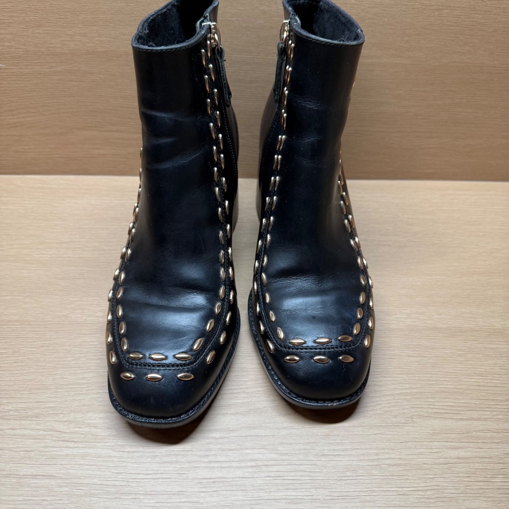 Kelsi Dagger Brooklyn Black Leather Studded Ankle Boots 7.5 Block Heel Booties - Picture 2 of 8
